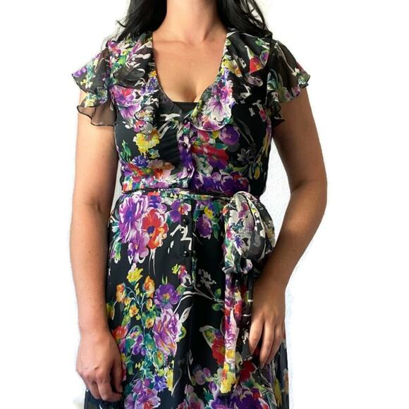 Lauren Ralph Lauren Silk Floral Short Sleeved Midi Dress Size 6 - Picture 3 of 6